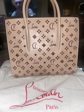 Christian Louboutin Beige Studded Logo Tote
